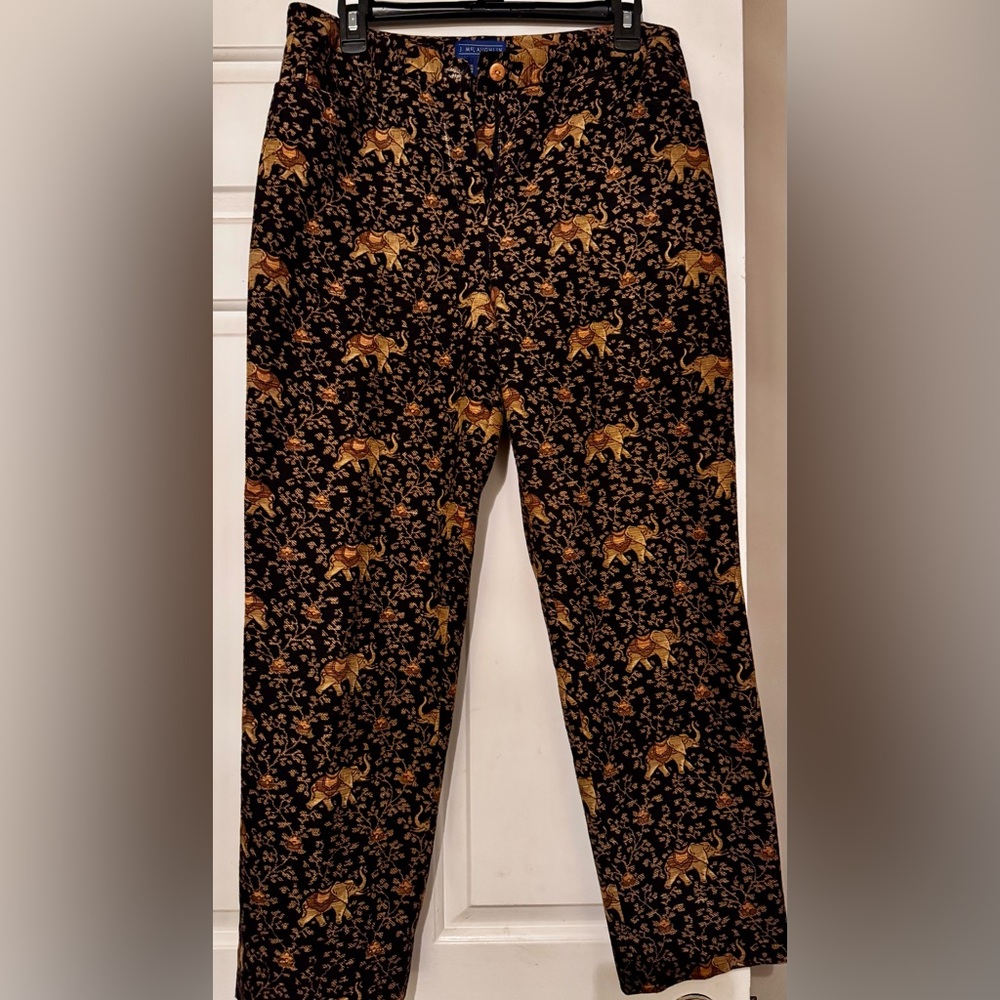 J. McLaughlin Black and Brown Elephant Print Pants